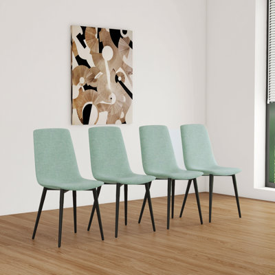 Ensemble de 4 chaises de salle à manger, chaises de salle à manger de cuisine modernes, chaises de salle à manger rembourrées avec coussin en lin et pieds robustes en métal noir (vert clair)