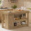 Îlot de cuisine avec armoire de rangement pour poubelles, grande table de préparation de 55 pouces avec tablette à 2 niveaux