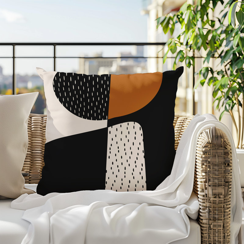 Coussin carré intérieur / extérieur pia, H 15 po x l 15 po, Orange brûlé / noir / blanc cassé