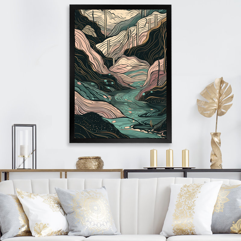 Symphonie linéaire verte IV sur toile, Cadre photo noir, H 44 po x l 34 po x P 1,5 po