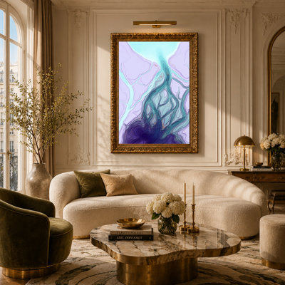 Purple and Teal Abstract Fluid Art With Gold Flecks Canvas Wall Art