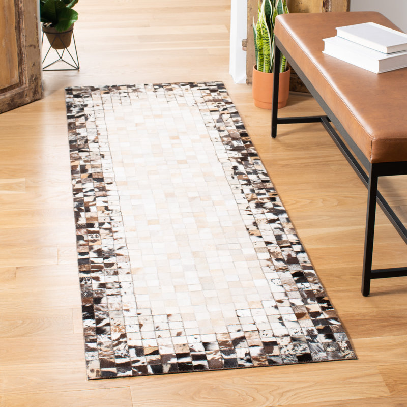 Tapis beige / brun en tissu feutré à la main Herbst, Tapis de couloir 2 pi 3 po x 7 pi