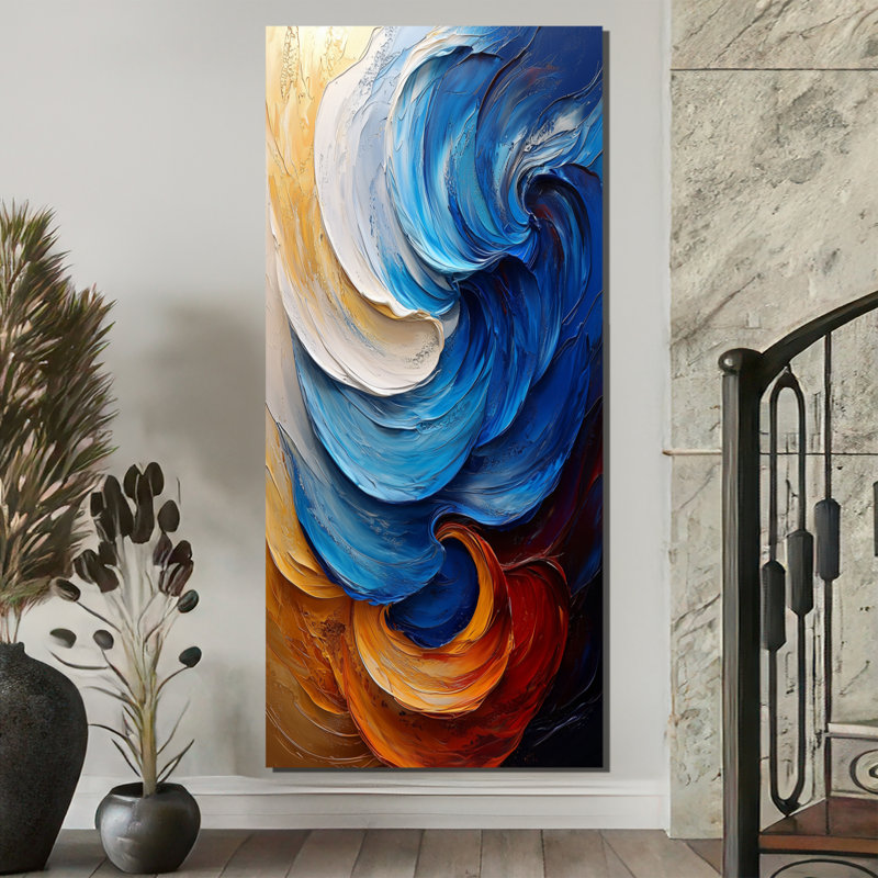 Nunding Modern Abstracy Waves Golden Harmony I - art sur toile Waves, 60" H x 28" W, Wrapped Canvas, Ne s’applique pas