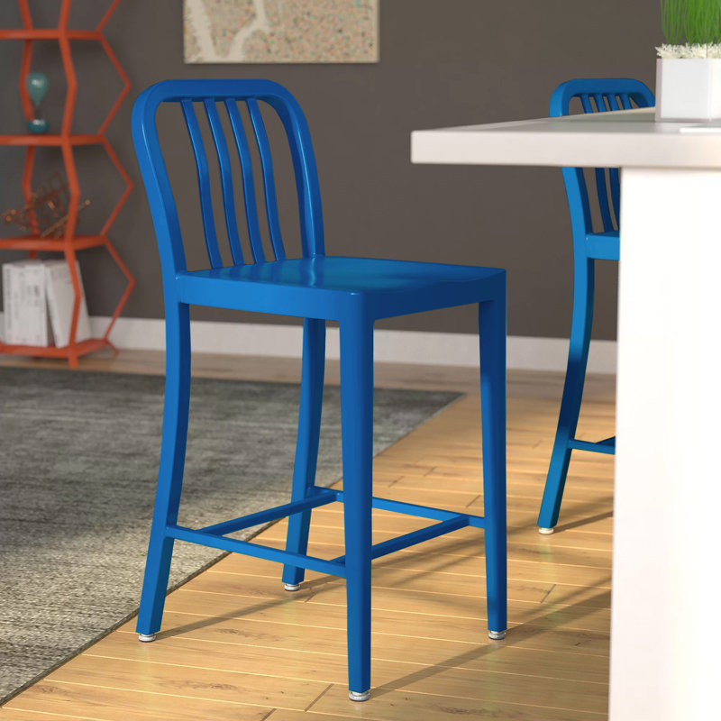 Tabouret de comptoir de 24 po en métal de qualité commerciale avec repose-pieds Carouthers par Flash Furniture, Bleu