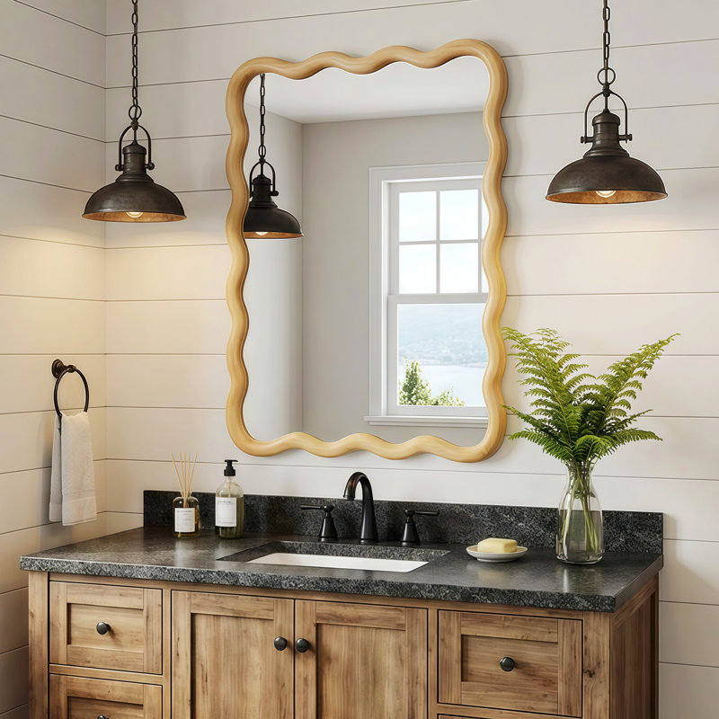 Miroir décoratif rectangulaire en bois, H 30 po x l 20 po x P 1,18 po, Chêne