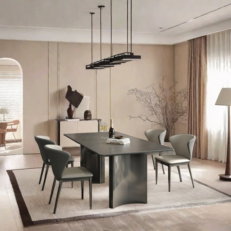 Table et chaise de salle à manger noir clair de luxe clair, H 29,5 po x L 62,9 po x l 35,4 po