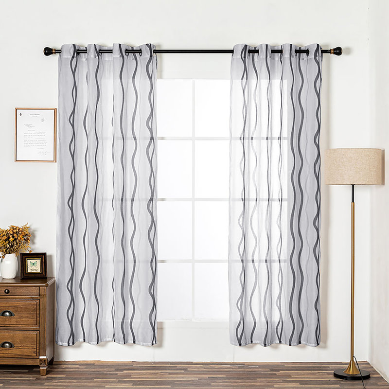 Paire de rideaux semi-transparents avec œillets, Gris, L 54 po x L 84 po