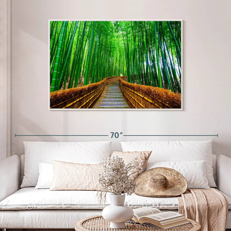 Bambou Arashiyama, Cadre flottant blanc, 46 po x 31 po