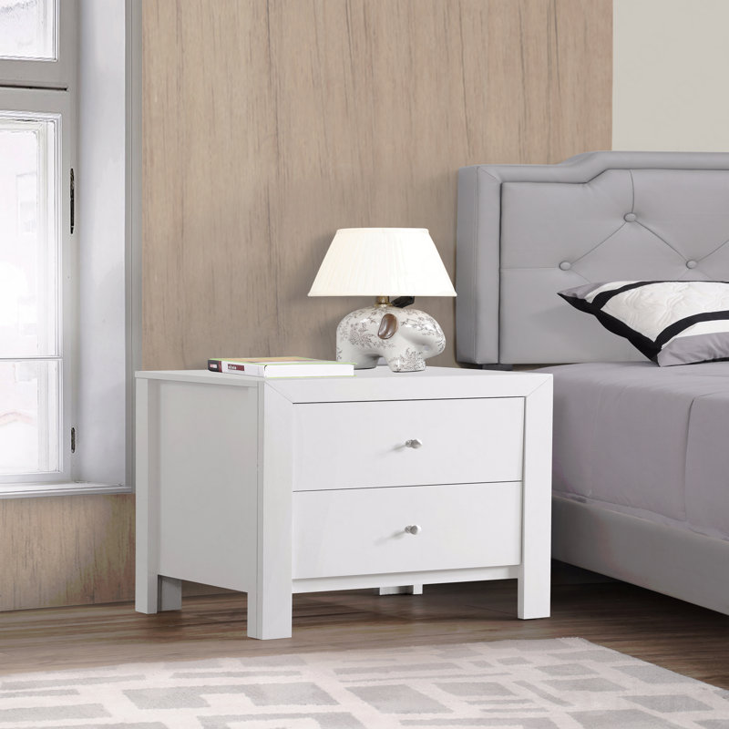 Table de chevet transitionnelle blanche élégante, Blanc