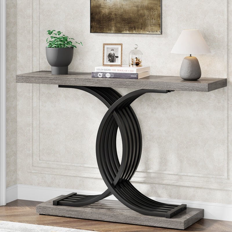 Townson 100cm Solid Wood Top Console Table, Grey, Black