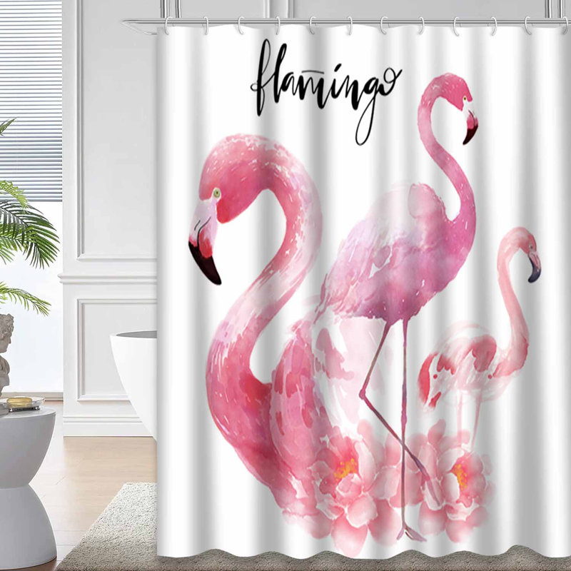 Rideau de douche avec 12 crochets Flamingo, L 72 po x l 84 po