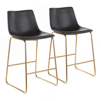 Tabouret de comptoir Duke en métal doré et similicuir noir par Lumisource - ensemble de 2