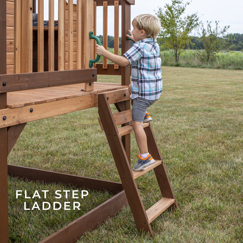 Echo Heights Elevated Cedar Playhouse with Slide and Kitchen