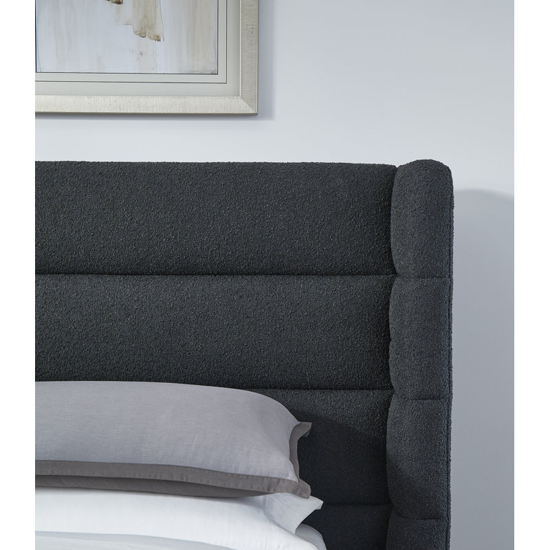 Upholstered Platform Bed, Full / Double, Black Boucle
