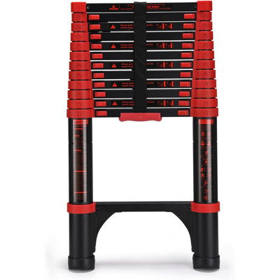 Telescoping Ladder, SocTone 12.5 FT Aluminum Lightweight Extension Ladder with 2 Triangle Stabilizers, Heavy Duty 330lbs Max Capacity, Multi-Purpose Collapsible Ladder for RV or Outdoor Work
