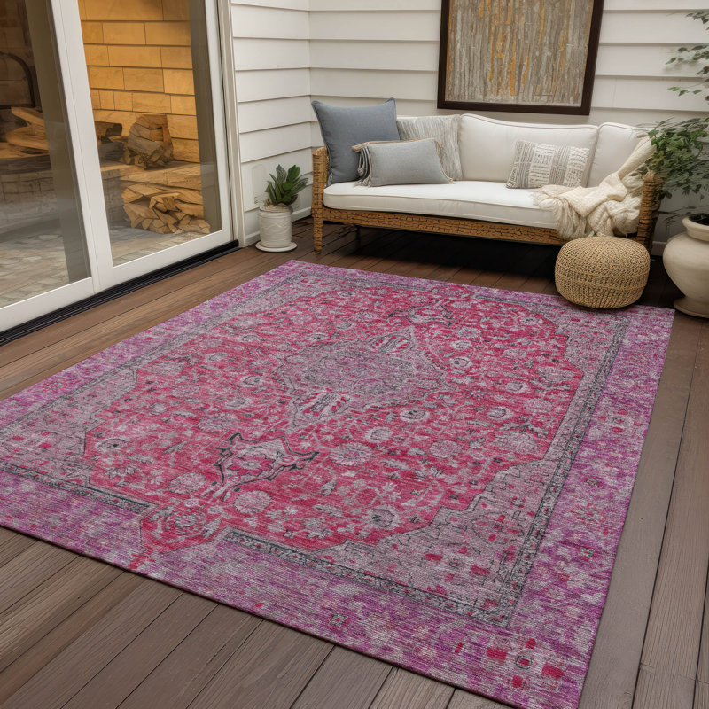 Tapis lavable intérieur / extérieur rose Vexira - LOOMlan, 10 pi x 14 pi