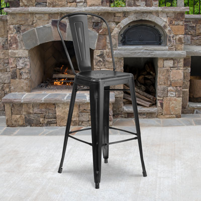 Tabouret de comptoir en métal patiné pour l'intérieur / extérieur de 24 po de hauteur Angelean - noir