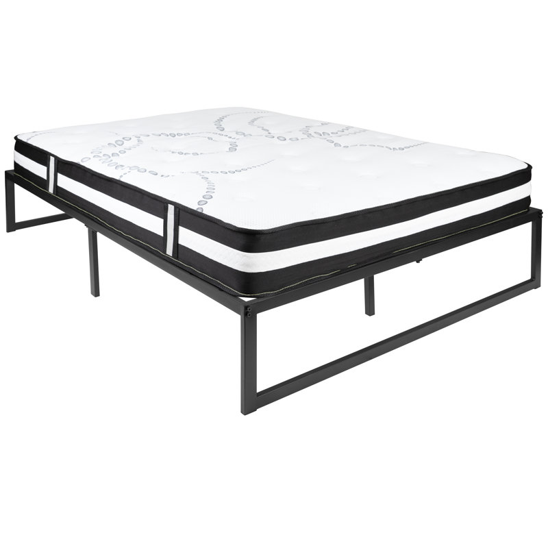 Structure de lit plateforme en métal 14 po avec matelas à ressorts ensachés Hada Hada, Complète