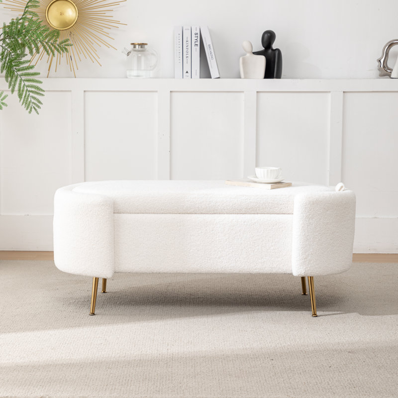Banc de rangement rembourré Kaycey, Blanc