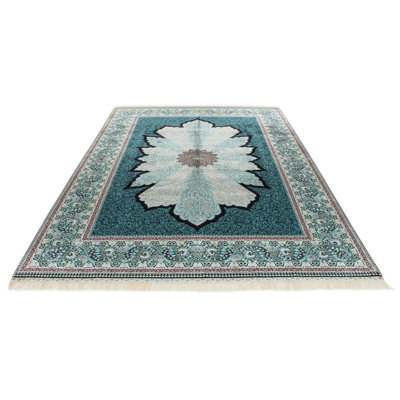 7x10 Blue and Blue Turkish Silk Rug
