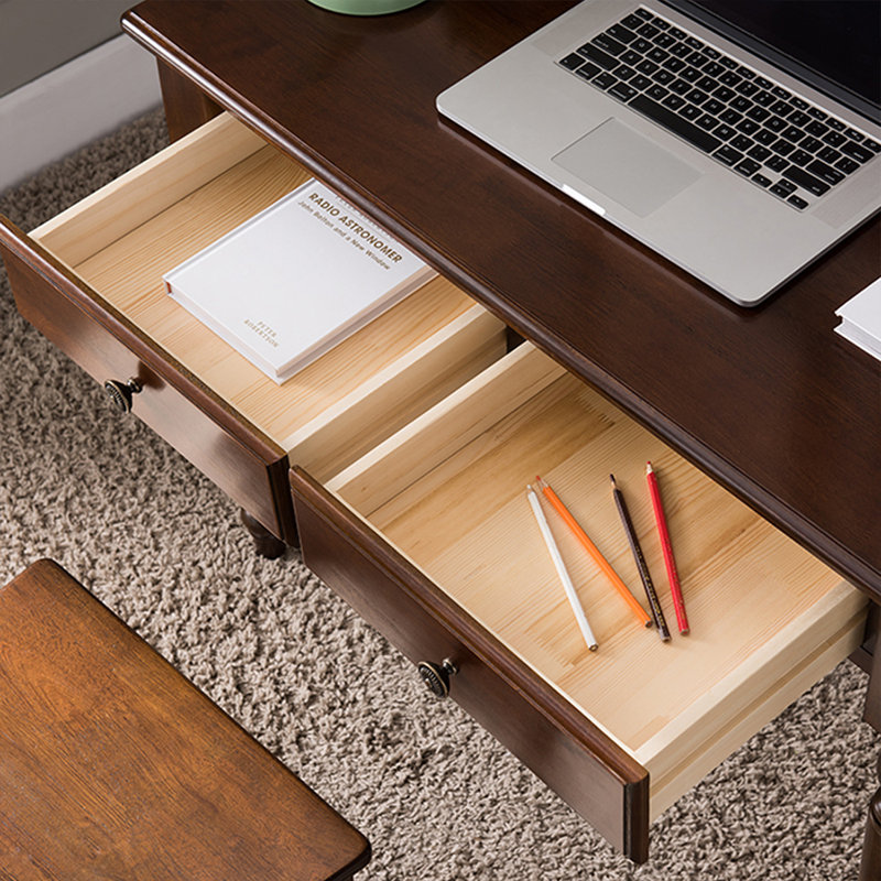 47.24"Brown Retro Rectangle Solid Wood Writing Desk,2-drawer, 29.92" H x 47.24" W x 19.69" D