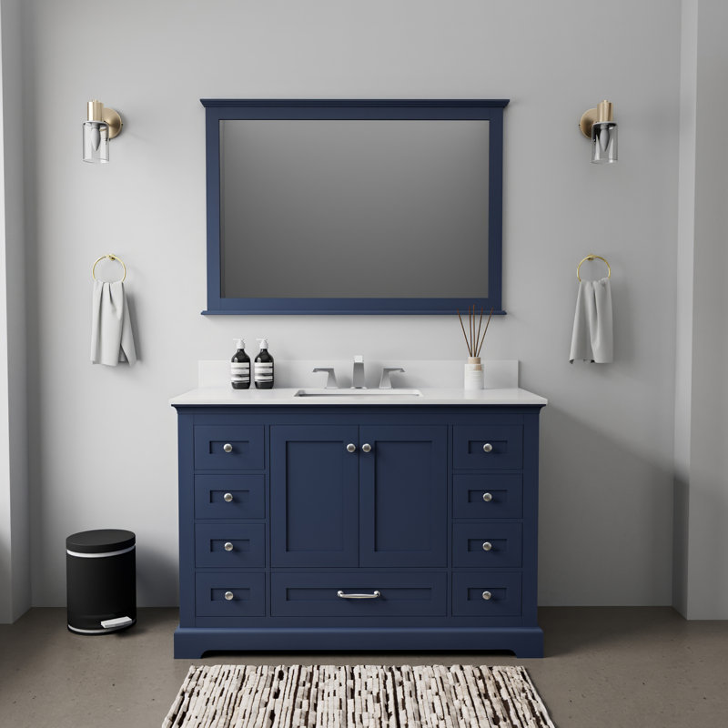 Dukes 48" Single Bathroom Vanity Set, Navy Blue, White Quartz
