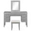 Ensemble de coiffeuse à maquillage 48 "avec miroir - ensemble de coiffeuse 7 tiroirs avec tabouret coussiné, gris classique, pieds en bois d'hévéa pour chambre à coucher-1901211266