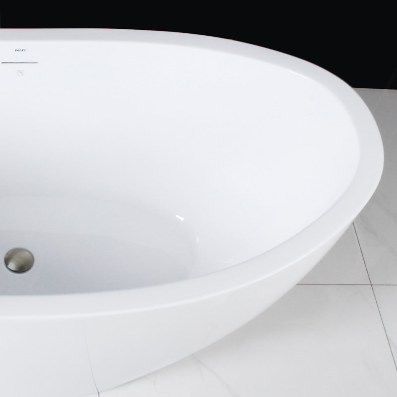 Naha 59" White Acrylic Freestanding Soaking Bathtub with Brushed Nickel Drain