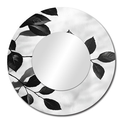 Black Leaves Shadow Silhouette I - Floral Accent Wall Mirror - Printed On Metal
