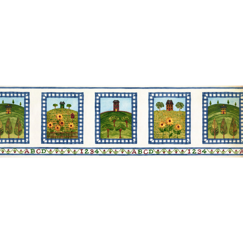 Bordure de papier peint L 15 pi x l 7 po, Bleu/blanc/vert