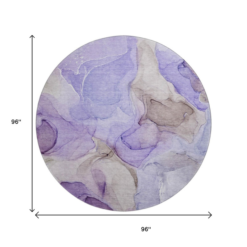 Tapis rond lavable abstrait mauve et gris 8 pi avec protection UV