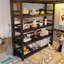 Lit mezzanine double avec support de rangement à 4 tablettes et station de charge, lit mezzanine double en métal avec rangement pour escaliers pour enfants adolescents, produits brevetés, noir