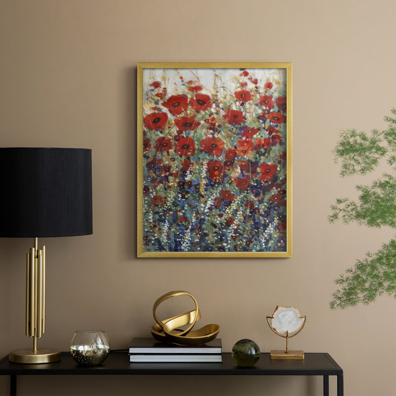 «Garden Poppies I», reproduction encadrée - bois massif, H 11 po x l 9 po, Doré