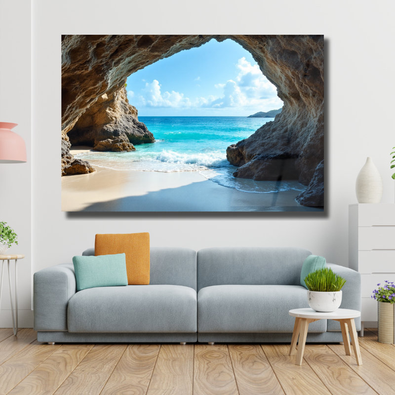 Art mural en verre trempé Beach Cave, H 16 po x l 20 po