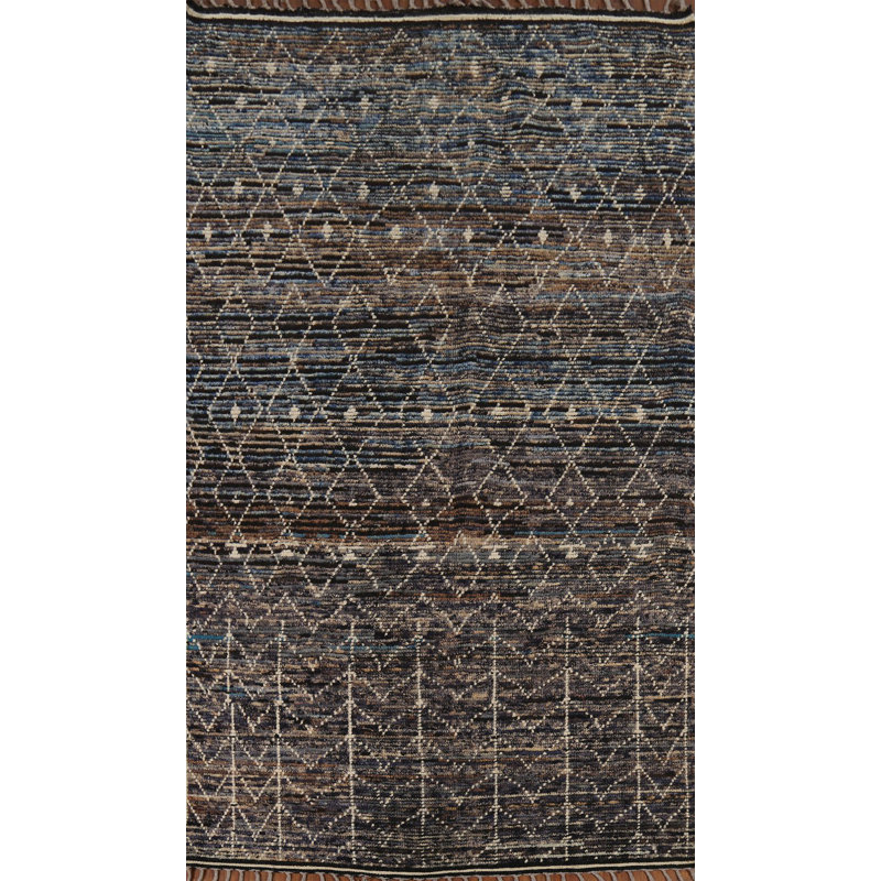 Navy Blue & Brown Moroccan Oriental Area Rug 6x10