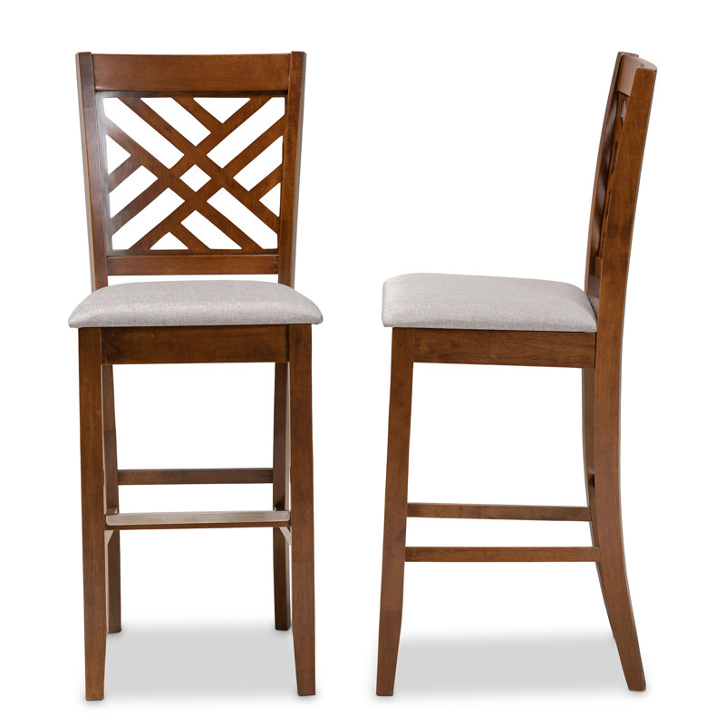 Upholstered Counter Stool with Metal Frame, Grey, Walnut 