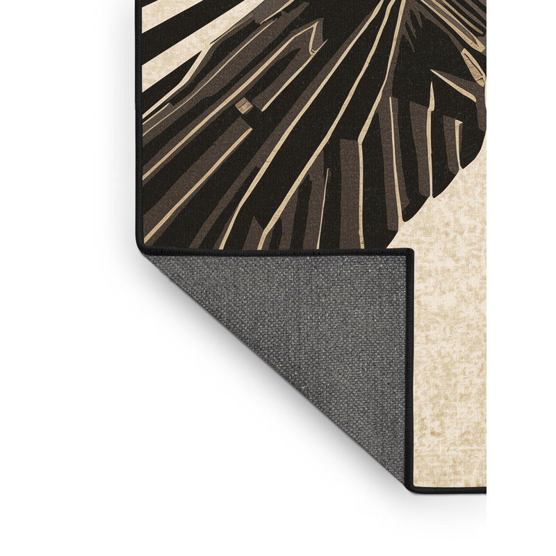 Tapis moelleux moelleux de style art déco à motif d'étoile de Khepri beige et noir, 2 x 5