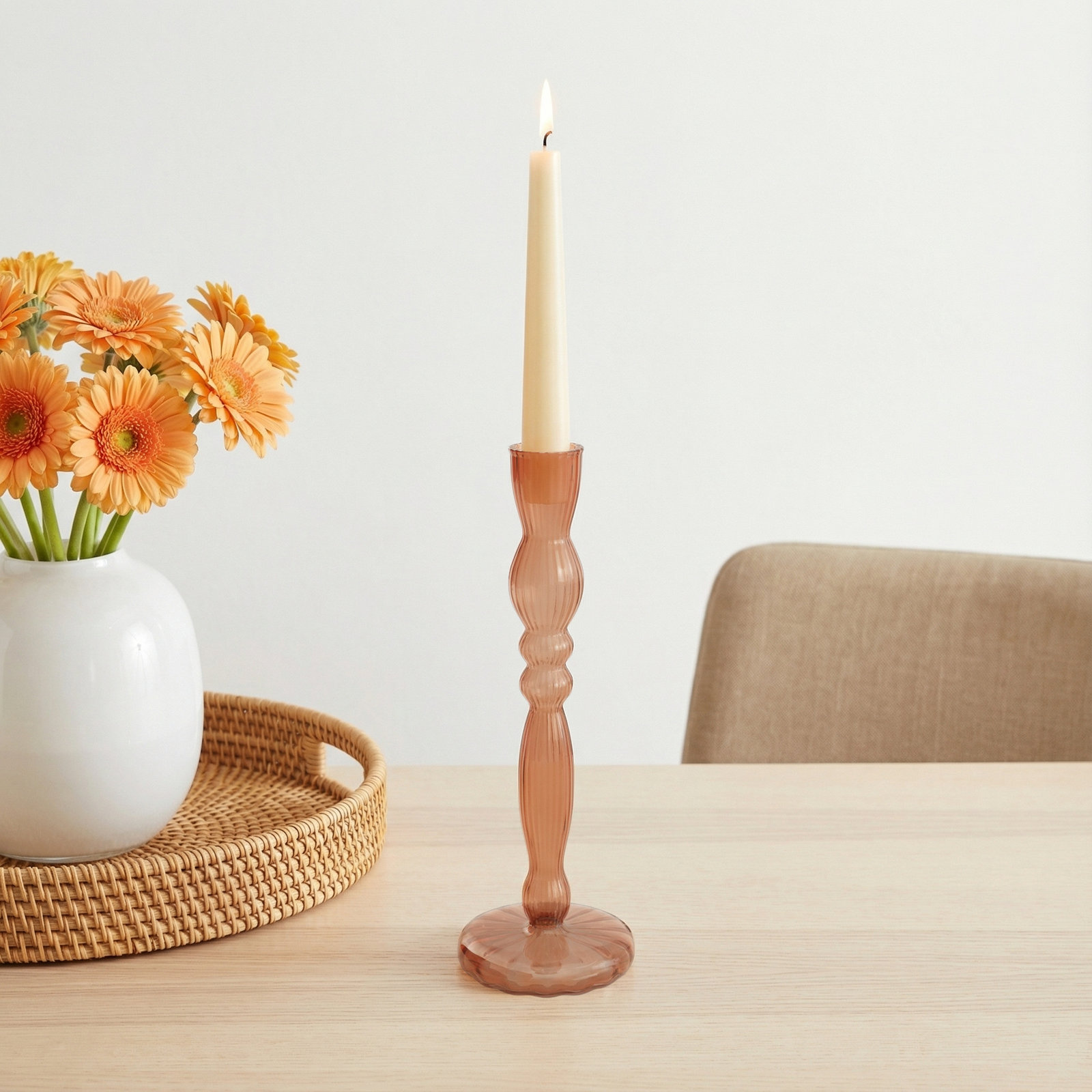 Marajo Candlestick Holder, 8" H x 2.75" W x 2.75" D, Amber