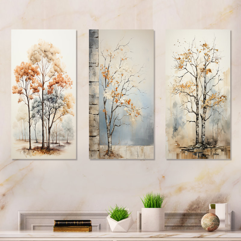 Doux tons neutres Tree Oak Harmony - ensemble de salon en métal 3 pièces, H 32 po x l 48 po