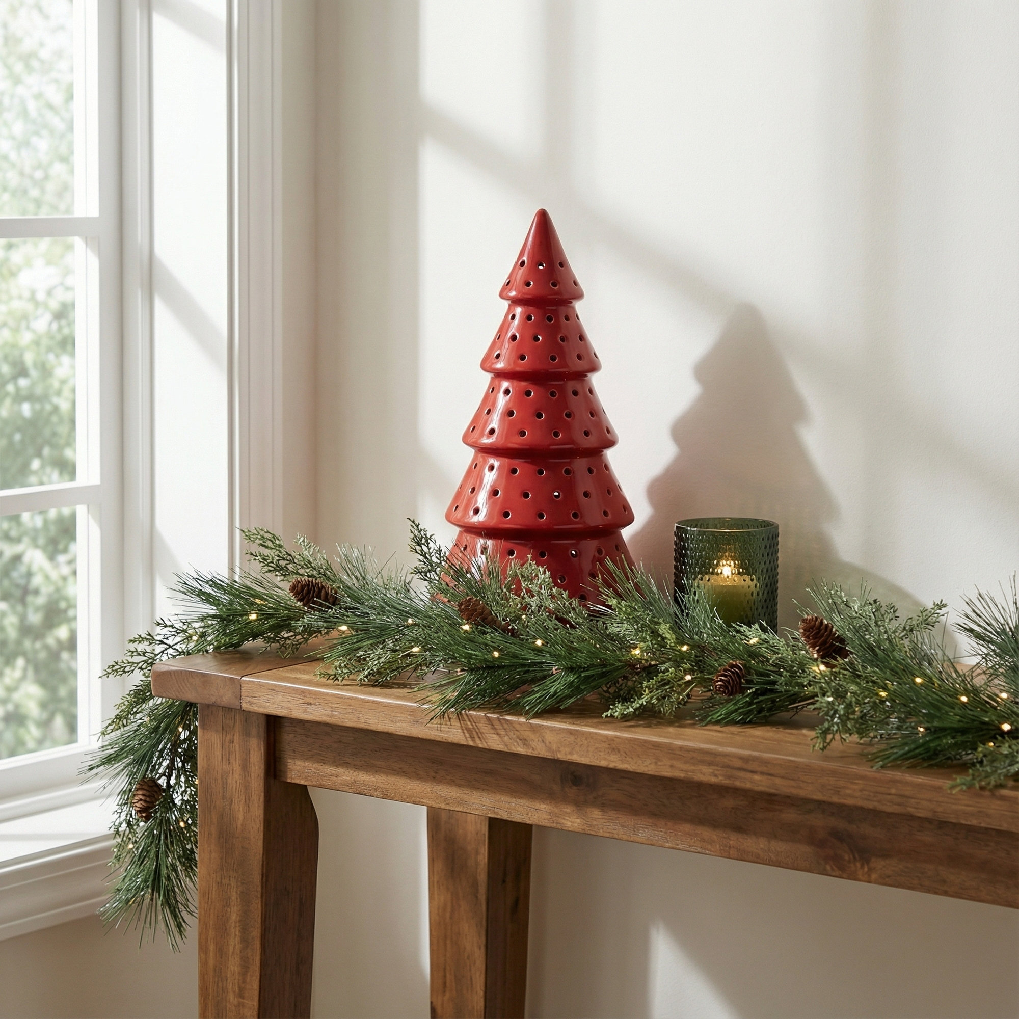 Lighted Faux Pine Garland, 9'