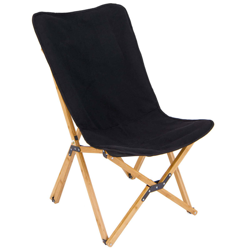 Arlmont & Co. Bamboo Butterfly Folding Chair Set Of 2 With Storage Pocket 330 Lbs Capacity Black