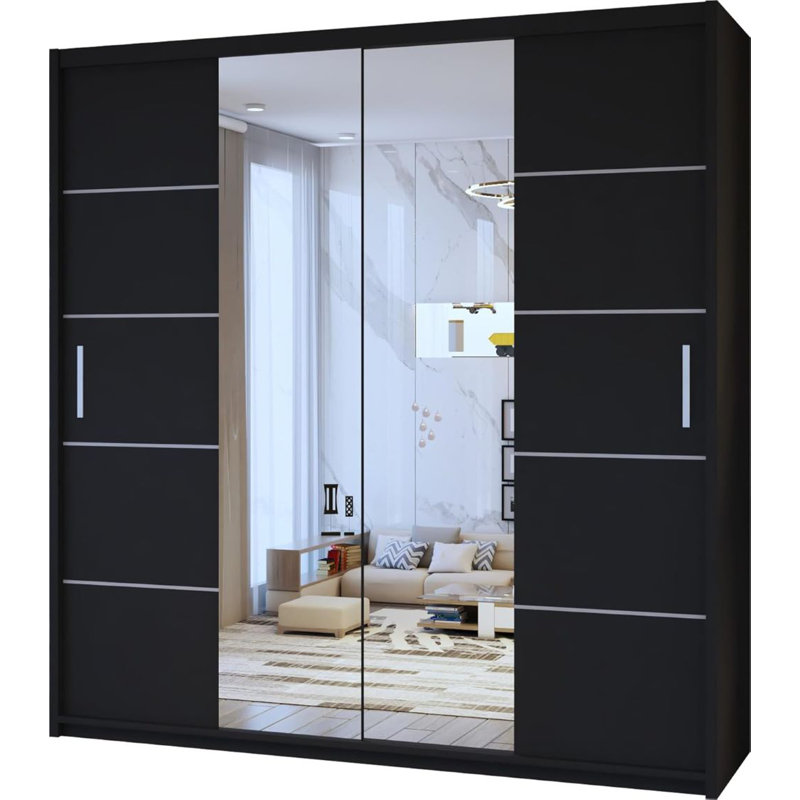Alyssha 2 Door Manufactured Wood Wardrobe, 217cm H x 203cm W x 62cm D, Black
