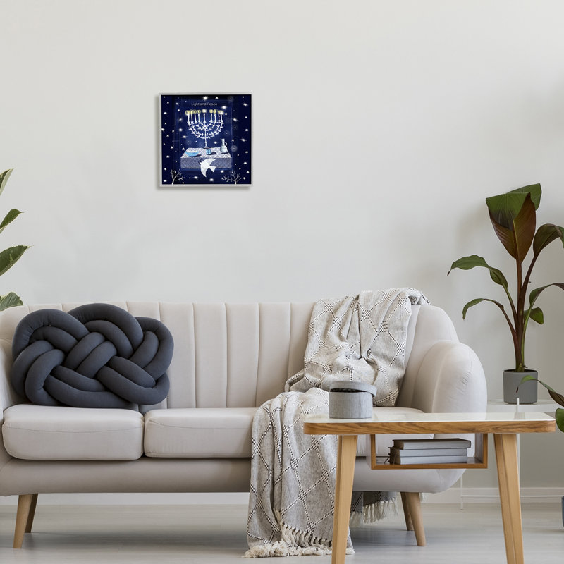 «Light & Peace Menorah Stars» encadré sur bois par Susse Linton, impression, H 12 po x l 12 po x P 1,5 po