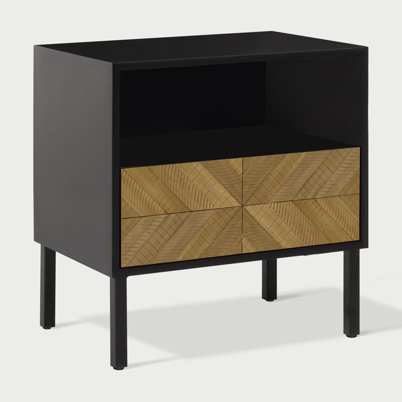 Vivian Nightstand With 1 Drawer – Acacia Wood, Rustic Seadrift/Black