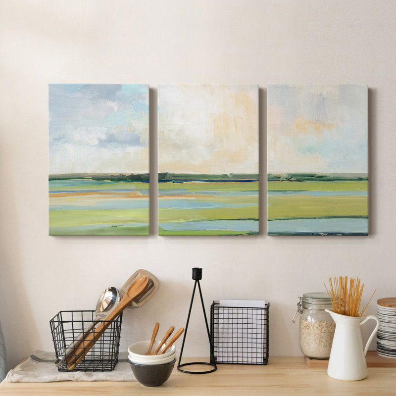 Pastel Horizon I - Toile tendue avec châssis de qualité supérieure - Prêt à accrocher, H 27 po x l 54 po x P 1 po