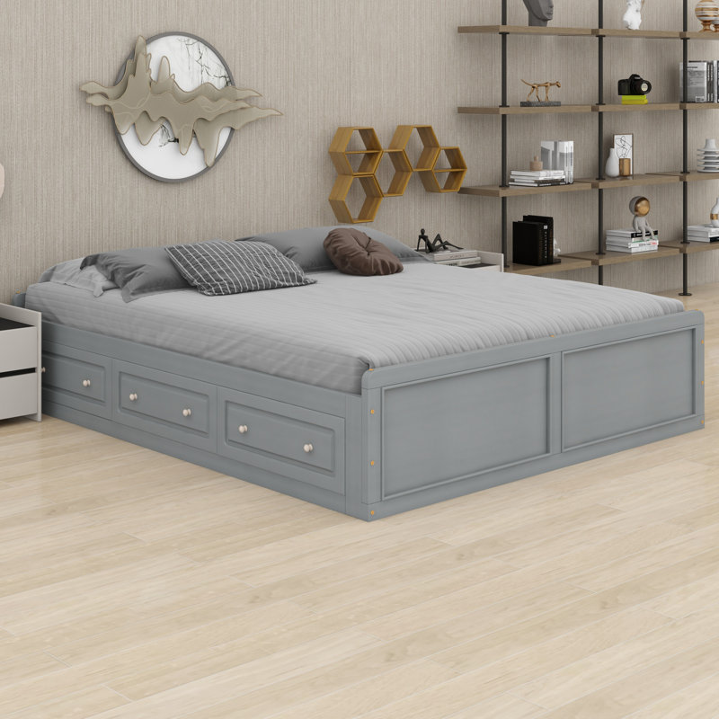Wood Platform Bed Frame With 6 Drawers