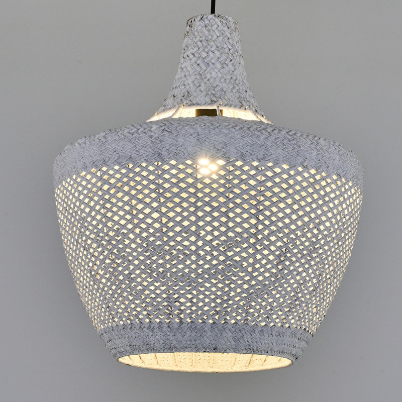 Cassen Elegant White Chandelier with Rattan Cap, 15.7 in Diameter x 47.2 in Height | 24W Energy Saving E27, Plastic Body | Ideal for Living Room, Dining Room & Entryways | Modern Design, Bulb Not Included