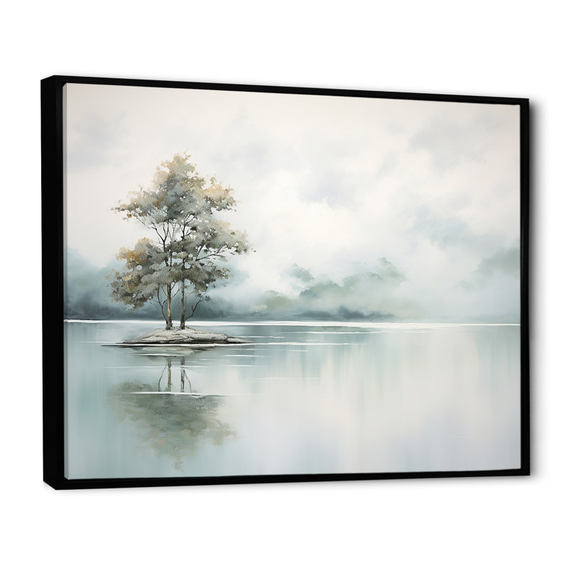 Minimal Lake Tranquility sur impression sur toile, Cadre flottant noir, H 12 po x l 20 po x P 1 po