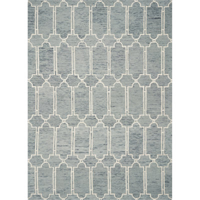Tapis gris en laine touffeté à la main à motif géométrique McAlester