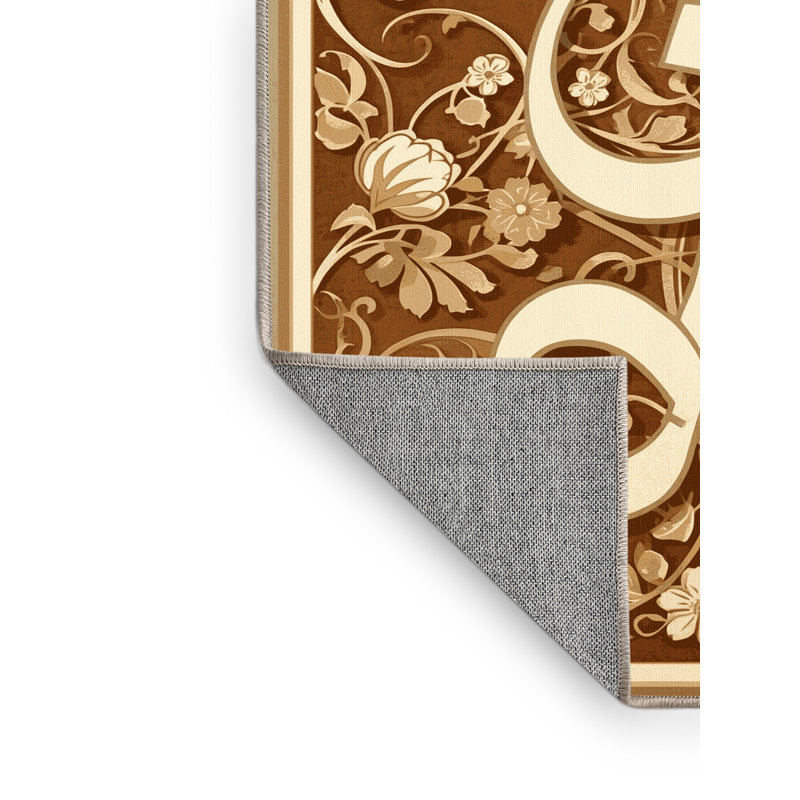 Tapis floral brun et beige lavable à la machine Darwin, 4 x 6
